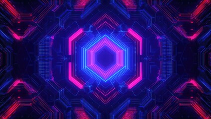 Abstract symmetrical design with glowing lines and geometric shapes. 