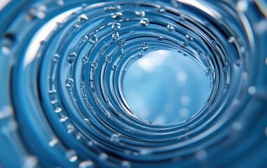 Water swirling down a bottle's neck.  Circular water patterns and droplets