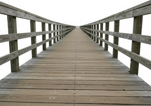 Wooden bridge walkway path isolated on transparent background