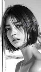 Naklejka premium Woman, Portrait, Outdoors, Light