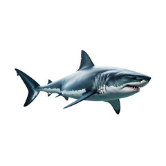 A realistic great white shark isolated on a pure white background in swimming pose