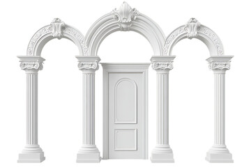 Obraz premium Elegant White Architectural Archway with Columns and Door