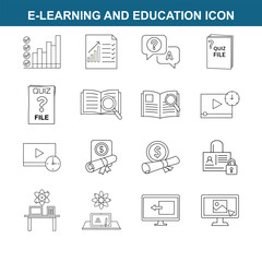 e-learning and education icon line art on white background 