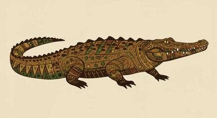 Fototapeta premium Decorated alligator illustration with vintage style