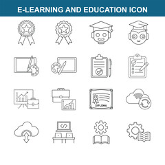 Fototapeta premium e-learning and education icon line art on white background 