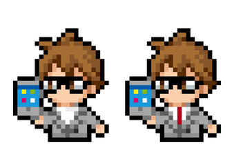 スマホを使用しているビジネスマンのドット絵
