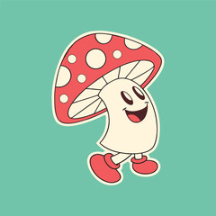 Cute Cartoon Mushroom Set. Happy Toadstool Characters, Hand-Drawn Vector Illustration