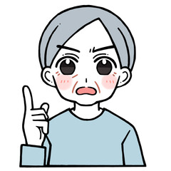 怒り顔で人差し指を立てる老人男性のイラスト