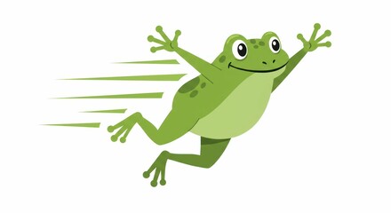 Fototapeta premium Happy green frog jumps joyfully with speed lines.