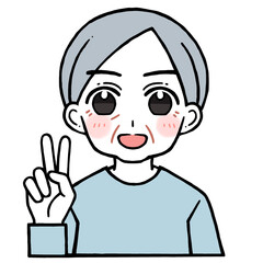 2を出す老人男性のイラスト