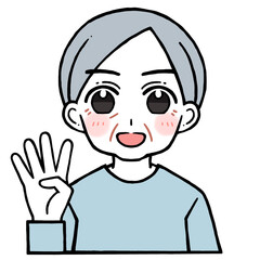 4を出す老人男性のイラスト