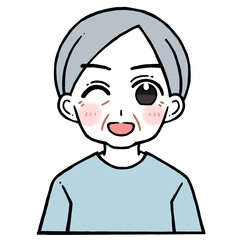 ウインクで笑う老人男性のイラスト
