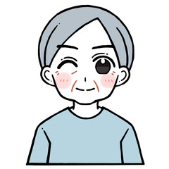 ウインクで微笑む老人男性のイラスト