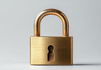 Naklejka premium Brass padlock on gray background