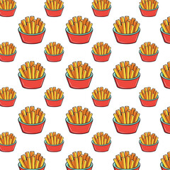 Seamless pattern with the image of food, french fries, for printing on paper and fabric