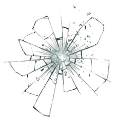 A cracked glass pane explodes with radial fractures against a dark, high-contrast backdrop
