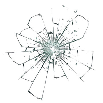A cracked glass pane explodes with radial fractures against a dark, high-contrast backdrop