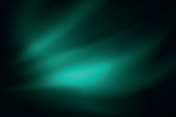Abstract teal light swirls across dark green background