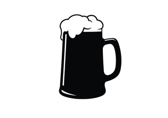 Beer mug silhouette. This image displays a black and white vector illustration of a beer mug silhouette, also known as a beer stein or pint glass. Vector clipart illustration design.