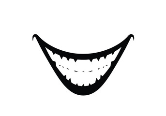 Joker smile silhouette. Image shows a black silhouette of a wide, sinister Joker smile with sharp, pointed teeth. Vector clipart illustration design.