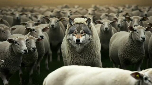 A Wolf In Sheep's Clothing??, Predator Camouflaged Among Prey in a Field