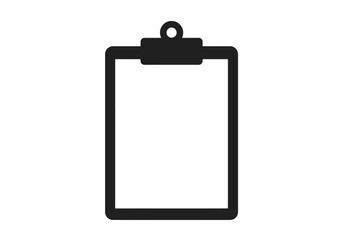 Clipboard silhouette. This image depicts the black silhouette of a clipboard, symbolizing organization, documentation, and professional recordkeeping. Vector clipart illustration design.