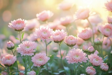 Obraz premium Soft Pink Chrysanthemum Blooms in Sunlight