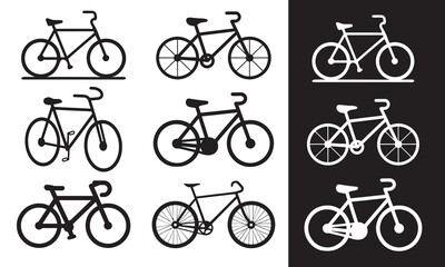 Set of Bicycle icons Black Vector Silhouettes