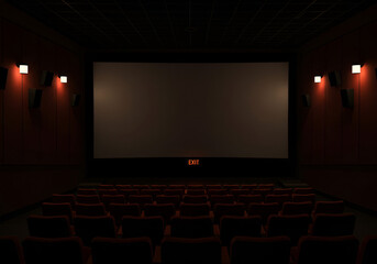 Obraz premium Empty Movie Theater at Night, Ready for a Show