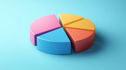 Obraz premium Colorful D pie chart with each segment slightly lifted, casting shadows on a gradient background for a clean and contemporary aesthetic