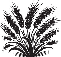 Black silhouette vector illustration of wheat and floral elements in a symmetrical style. Ideal for organic branding, agricultural themes, harvest decorations, and eco-friendly product designs. Provid