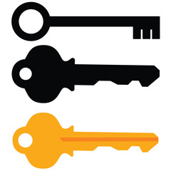Cute cartoon hand drawn vector set key silhouette.