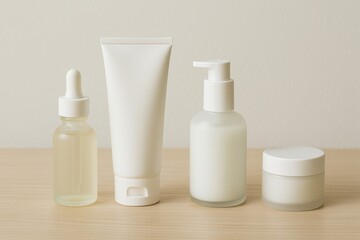 Minimalist skincare product display.
