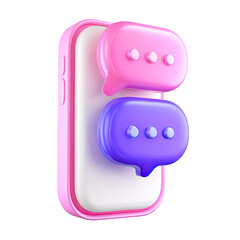 Fototapeta premium 3D Render of Pink and Purple Speech Bubbles on Smartphone on transparent background