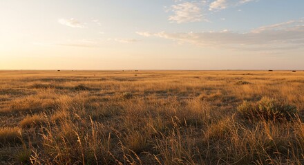 Golden Hour Savannah Serene African Grassland at Sunrise