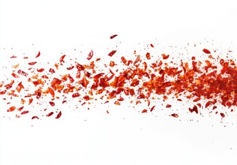 Fototapeta premium Red Chili Flakes Strewn Across White Background