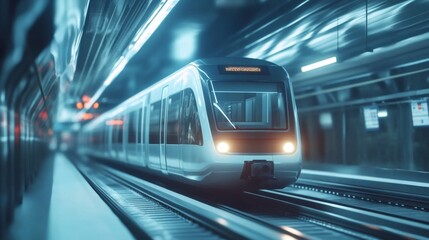 Subway tunnel with bright lighting and clean tracks, emphasizing the modern design and efficiency of underground public transit systems