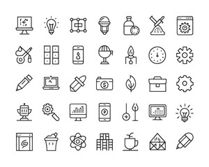 Simple line style icons showing graphic and web design workflow