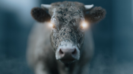 Obraz premium Close-up portrait of a cow with glowing eyes