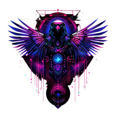 Obraz premium Dynamic digital artwork of a majestic raven futuristic style dark background vivid colors abstract concept