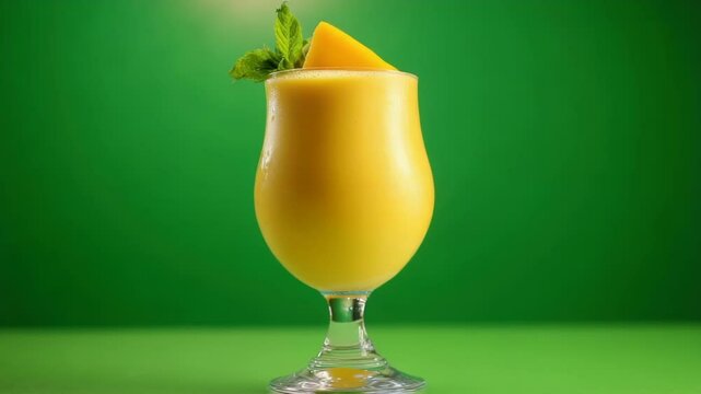 Refreshing Mango Lassi, Tropical Beverage Delight on Green Background