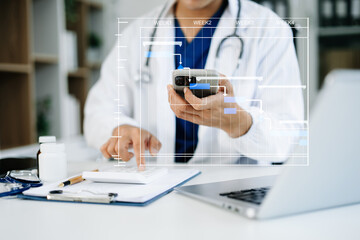 Project manager working and update tasks with Gantt chart scheduling diagram at hospital .success smart medical doctor working