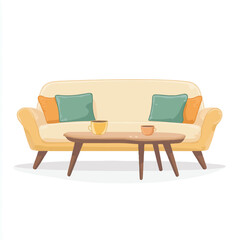 Fototapeta premium cozy sofa with two pillows and a small coffee table