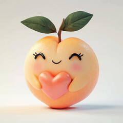 cute peach holding a tiny heart