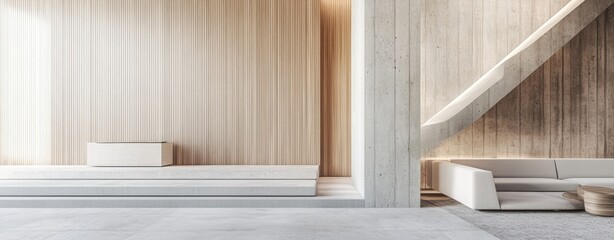 Modern minimalist interior design of a spacious lobby.