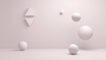Minimalist 3D composition with pastel pink spheres and geometric shapes for contemporary design, art backdrop