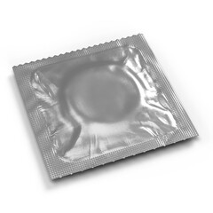 Silver foil condom package isolated Safe sex protection concept, birth control, and STD preventio