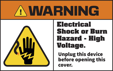ANSI Warning Label  High Voltage Electrical Hazard &ndash; Unplug Before Opening (with Symbol)