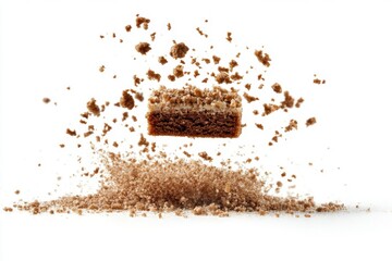 Crumble Cake Piece Levitation on White Background Studio Shot Dessert Concept Delicious Food Photography