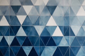 Obraz premium Geometric pattern of shaded triangles in cool blues and whites.